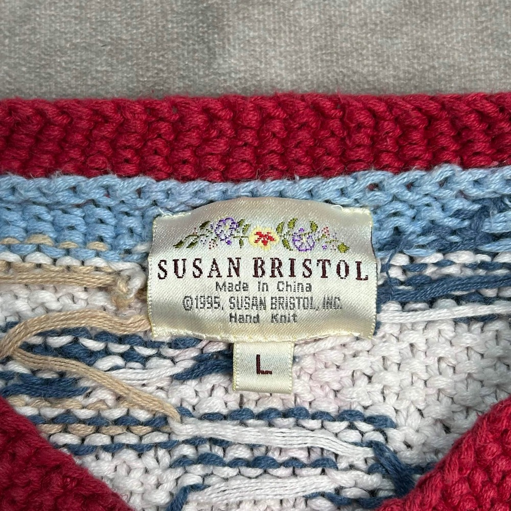 Susan Bristol Vintage 1995 Hand Knit Farm Animal Cardigan Sweater Womens Large - Picture 4 of 7